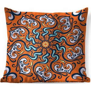 Sierkussens - Kussen - Vierkant patroon met een zwart met witte mandala op een oranje achtergrond - 40x40 cm - Kussen van katoen