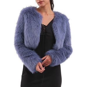 Dames Bontjas Kort Imitatiebont - Pluche Fleece Winterjas met Lange Mouwen