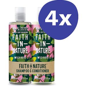 Faith in Nature Wild Rose 2 in 1 Pack - Shampoo & Conditioner (4x 2 stuks)