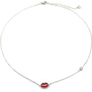 Ketting voor Kinderen - Lippen - RVS - Lengte 35-41 cm - Zilverkleurig