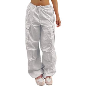 Lage Taille Vrijetijdsbroeken Joggingbroeken voor Dames - Licht Wandelbroeken Sportief Training Baggy Broeken - Trekkingbroeken met Meerdere Zakken in Streetwear Stijl - Wit