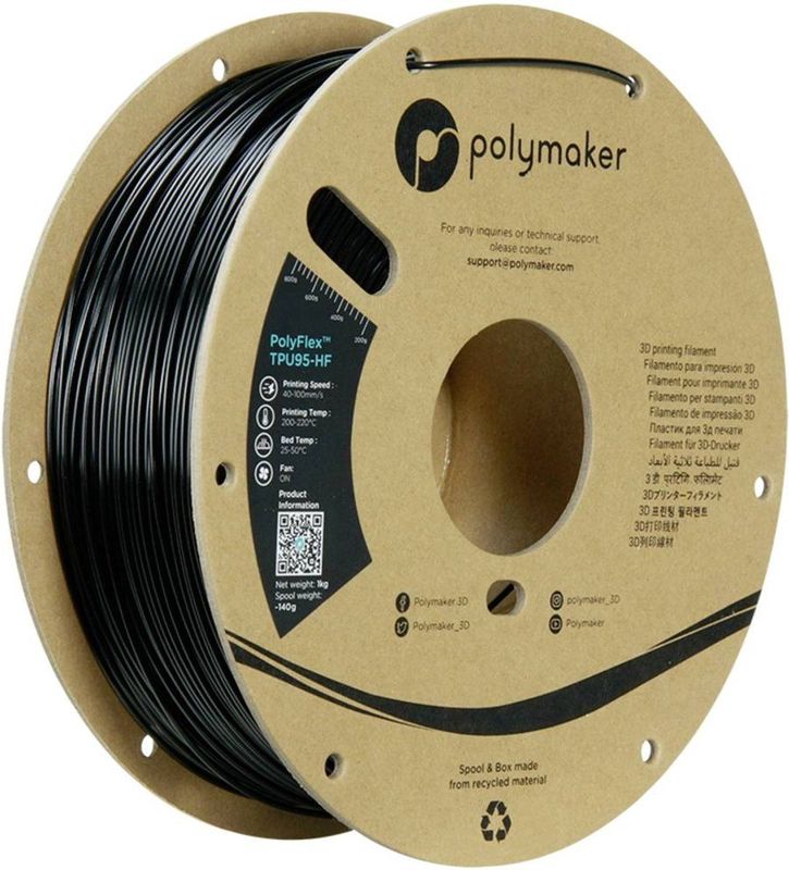 Polymaker PD03001 TPU95-HF Filament TPU, Flexibel filament Flexibel, UV-bestendig, Highspeed filament 1.75 mm 1000 g Zw