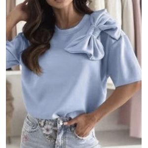 T-shirt, top, met strik, blauw, one size