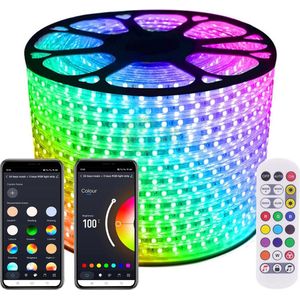 LED Strip RGB - 50 Meter aan één stuk - 16Miljoen kleuren - Met Wi-Fi App + IR 24 knops afstandsbediening - Smarthome - Google Home/Amazon Alexa - Waterdicht - Makkelijke mobiele App voor bedienen inclusief afstandsbediening - iOS en Android