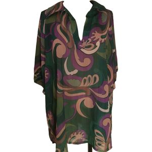 Dames blouses print groen/paars One size 40/44
