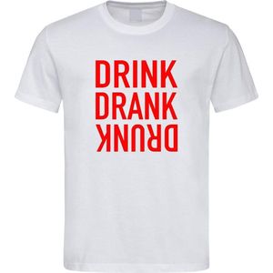 Wit Fun T-Shirt met “ Drink. Drank, Drunk “ print Rood  Size XS