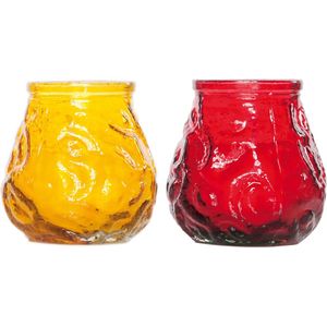 Lowboy tafel kaarsen setje van 6x stuks 7 cm in rood/geel - Buiten en binnen