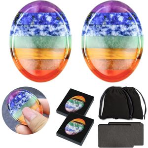 Inovra - Set van 8 helende duimstenen met opbergtas, doos en kaart - 7 Chakra Worry Stone - Palmsteen voor meditatie en Reiki - Liefhebbers (regenboog)