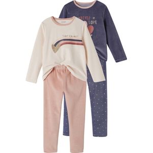 Set van 2 - Fluwelen Meisjespyjama's - Oudroze - Love