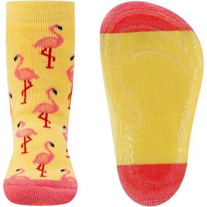 Ewers Antislipsok - Geel/Roze & Roze Flamingo's - Elastisch - Siliconenzool-23/24