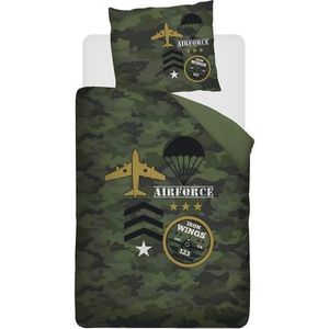 Snoozing Airforce - Dekbedovertrek - Junior - 120x150 cm + 1 kussensloop 60x70 cm - Groen