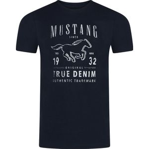 Mustang Heren T-Shirt Basic Print Tee regular fit Blauw S Ronde Hals Volwassenen Opdruk Print Shirts