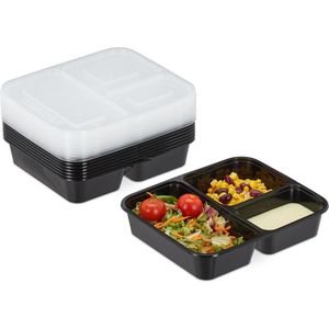 Relaxdays meal prep bakjes - 10 stuks - 3 vakken - herbruikbare lunchbox - vershoudbakjes