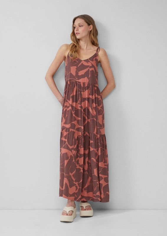 QS - Jurk - Bruin/Abrikoos - Maxi - V-hals - Mouwloos