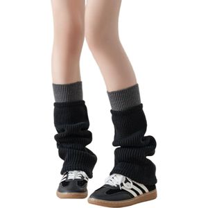 Warme beenwarmers - 40 cm lang - 10 cm breed aan de bovenkant - 14 cm breed aan de onderkant - beenwarmers - dikke warme beenwarmers voor dames in de herfst en winter - inclusief wol - stapelsokken - gebreide sokken beenwarmers