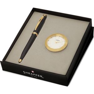 Sheaffer balpen giftset 100 - G9322 - glossy black gold tone - met gold plated tafelklok - SF-G2932251-1