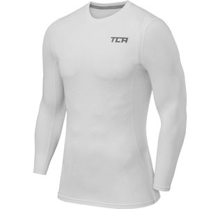 TCA Mannen Pro Performance Lange Mouw Hardloop Compressie Basislaag Top - Wit, XL