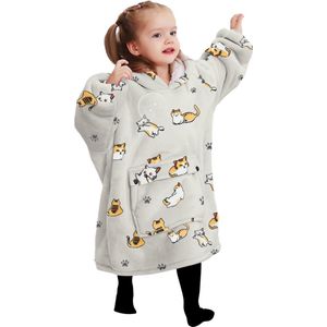 Fleece kinder poncho - plaid met mouwen en capuchon voor kinderen - oversized hoodie kind - hoodie plaid voor kinderen - hoodie blanket - fleece deken met mouwen – TV deken – zacht & warm - maat 116 t/m 134 - poezen