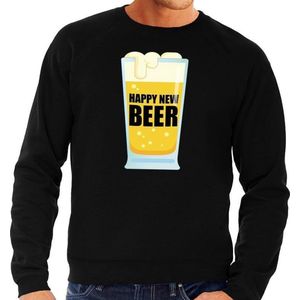 Fout oud en nieuw sweater / trui Happy New Beer zwart voor heren - Nieuwjaarsborrel kleding S