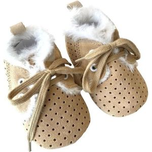 Winterschoen Baby - Baby Dutch - Boot - Bont - Suede - Cremekleur - Schoen met veter