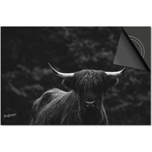 Inductie beschermer 60x60 - afdekplaat inductie mat - Dietrix Kookplaat beschermer - DELUXE - Schotse Hooglander 10 - Zwart Wit In Bos