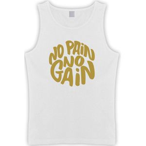 Witte Tanktop met "" No Pain No gain “ print Goud size S