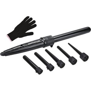LYVION Krultang 5 in 1 - Inclusief 5 opzetstukken - Inclusief Hittebestendige Handschoen - Alle Haartypes - 3 Temperatuurinstellingen - Krultangen - Krullen - Zwart