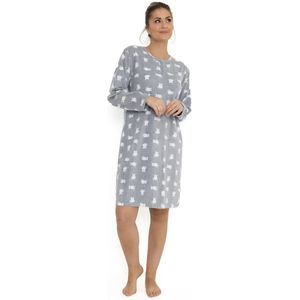 Cocodream - Fleece Nachthemd - Grijs - Cats - Warme Winter Nachtjapon