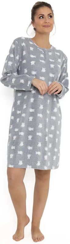 Cocodream - Fleece Nachthemd - Grijs - Cats - Warme Winter Nachtjapon