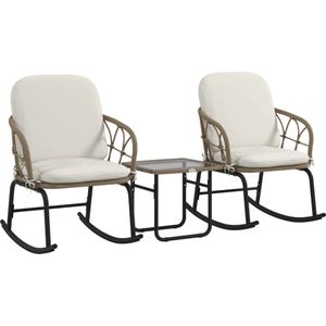 Balkonset 2 personen - Tuinset - Bistroset - Beige - 3 delig - Met kussens - Tuintafel en 2 stoelen - Gecoat staal - Onderhoudsvrij staal
