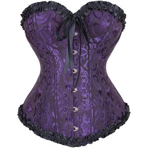 Korsettop voor dames met stalen baleinen en vetersluiting, burlesque outfit in grote maten, donkerpaars