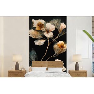 Bloemen - Zwart - Planten - Vintage - Behangpapier