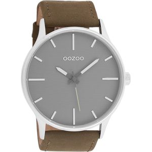 OOZOO Timepieces - Zilverkleurige horloge met groene leren band - C8553
