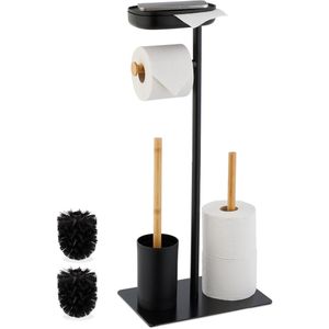 toiletbutler - staand - toiletrolhouder met plankje - wc borstel met houder - zwart