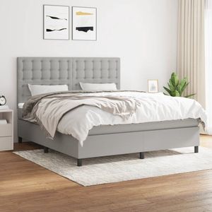 The Living Store Boxspringbed - Comfort Plus - Bed - 160 x 200 x 118/128 cm - Lichtgrijs - Pocketvering matras - Middelharde ondersteuning - Huidvriendelijk topmatras