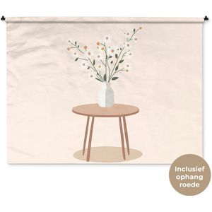 Wandkleed 180x135 cm - Wanddoek Vaas - Bloemen - Madeliefjes - Beige - Wandtapijt - Wandkleden