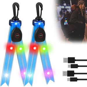 Sander Shop Led-knipperlicht, USB-oplaadbaar, 2 stuks veiligheidslicht voor kinderen met kleurrijk licht, knipperlichten, schooltas, waterdichte rugzakreflectoren, veiligheidslicht, aanhanger voor joggen, wandelen, hardlopen