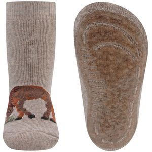 Antislipsokken Ewers Kindermaat - Beige met Paard Donkerbruin Grazend - Siliconenzool-19/20