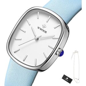 WWOOR - Horloge Dames - Cadeau voor Vrouw - 33 mm - Blauw Wit