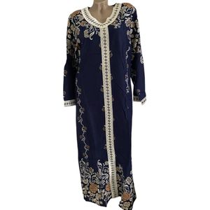 Kaftan/jurk lang 810 gebloemd met bies XL donkerblauw
