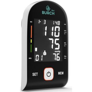 BURCH Med Bovenarm bloeddrukmeter - Bloeddrukmeters - ZWART - 2 persoons 90x opslaan - 22-42cm manchet - Met batterijen - Voldoet aan WHO eisen
