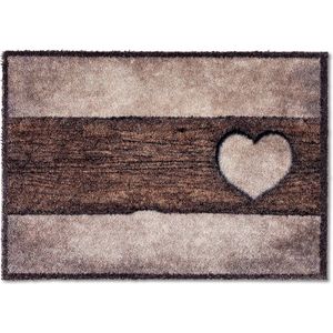 Pluizige zachte vuilvangmat Pure & Soft – vuilvangmat bont – deurmat binnen – duurzame deurmat – 50x70cm (kleur: houten hart zandbruin)