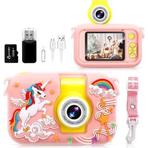 Digitale Kindercamera set - Selfiecamera 1080P voor kinderen 3-10 jaar - USB Oplaadbaar - Roze