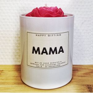 Mama - Soja was geurkaars - Rode roos - Kaarsglas glanzend wit - Kaneel geur - 250 gram - 50 branduren - Geurkaars - Kaars - Kaars met tekst - Soja was – Soy wax – Handgemaakt – Cadeau – Cinnamon - Geschenk – Duurzaam