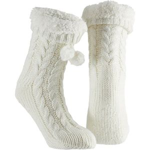 Apollo Huissloffen - dames - gebreid - slofsokken - wit - one size maat 35/41 - fleece