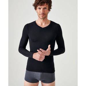 Damart - T-shirt met V-hals en lange mouwen fijn ribgebreid Thermolactyl Sensitive - Heren - Zwart - S