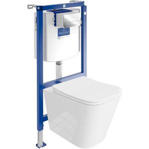 Villeroy&Boch Inbouwreservoir Complete Toiletset ViConnect H112 - Inbouw WC Hangtoilet Wandcloset MAIO - Bedieningsplaat Chroom - Voorwandelement voor toilet - Installatiesysteem