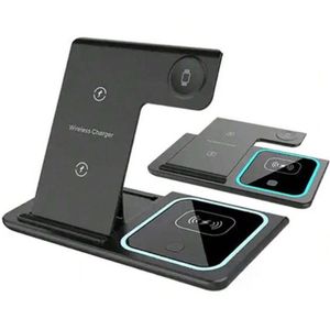 3 in 1 oplaadstation - Draadloos - Voor telefoon, smartwatch en earpods - Compact design - Opvouwbaar - Zwart