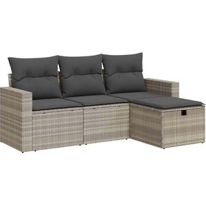 vidaXL Loungeset 4-delig - Poly Rattan - Lichtgrijs