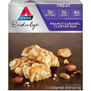 Atkins | Endulge | Peanut Caramel Cluster Reep | Doos | 5 x 34g | Koolhydraatarm eten doe je zó!